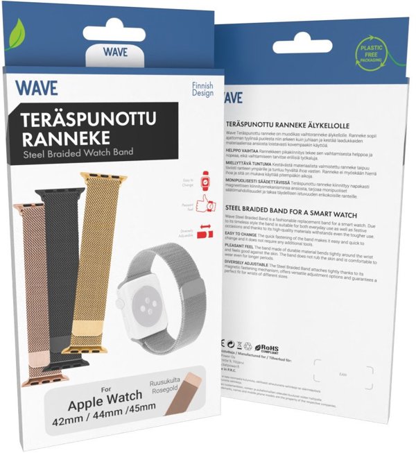 Λουράκι από πλεγμένο ατσάλι Wave, Apple Watch 42 / 44 / 45 / 46 / 49 mm, rose gold