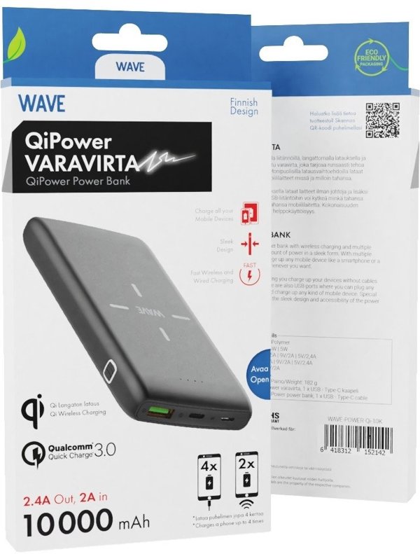 Φορητός φορτιστής Wave QiPower, 10,000 mAh, μαύρο