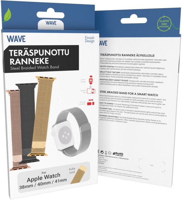 Πλεκτό λουράκι Wave από ατσάλι, Apple Watch 38 / 40 / 41 / 42 mm, χρυσό