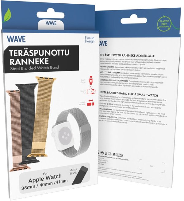 Κυματιστό λουράκι από πλεγμένο ατσάλι, Apple Watch 38 / 40 / 41 / 42 mm, μαύρο