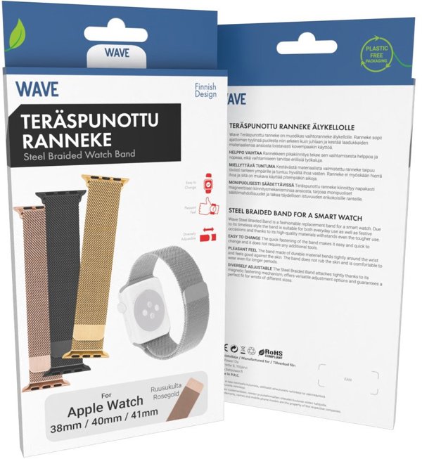 Λουράκι από πλεγμένο ατσάλι Wave, Apple Watch 38 / 40 / 41 / 42 mm, ροζ χρυσό