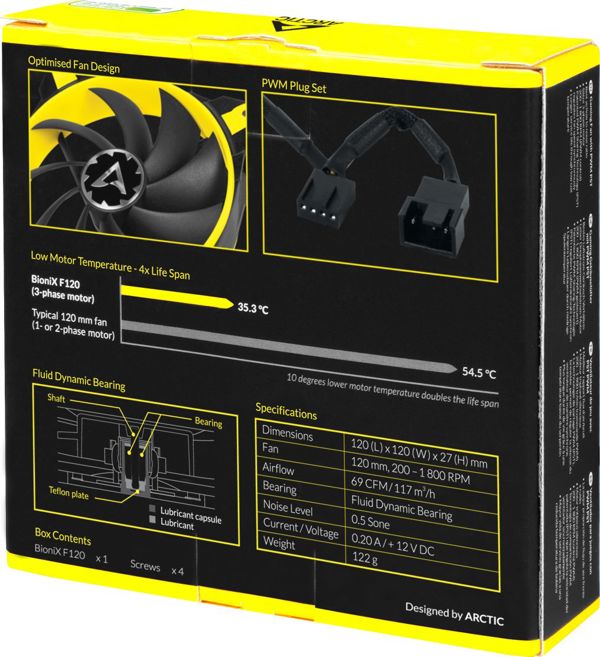 Arctic BioniX P120 Ανεμιστήρας PC 120mm για Υψηλή Στατική Πίεση - Κίτρινο