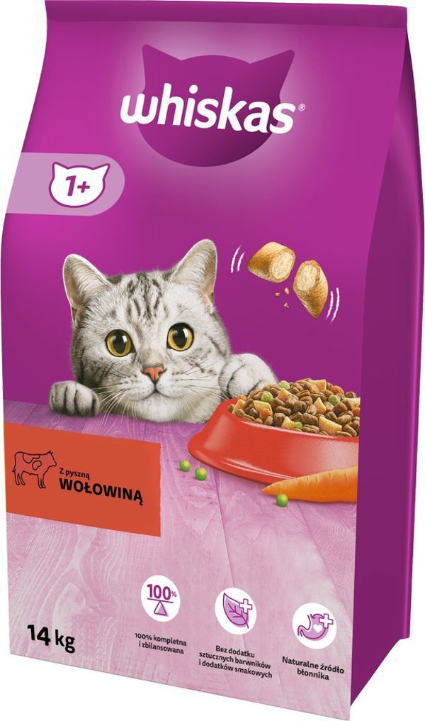 Whiskas Ενήλικη ξηρά τροφή για ενήλικη γάτα με βοδινό 14kg