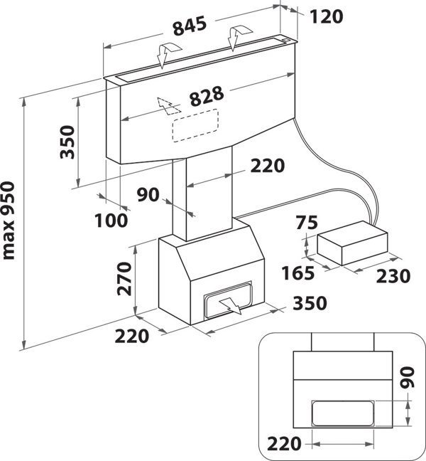 Whirlpool WDO 93F B K built-in hood