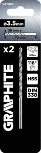 Graphite Τρυπάνι Μετάλλου HSS DIN 338, 3.5mm, 2 Τεμάχια