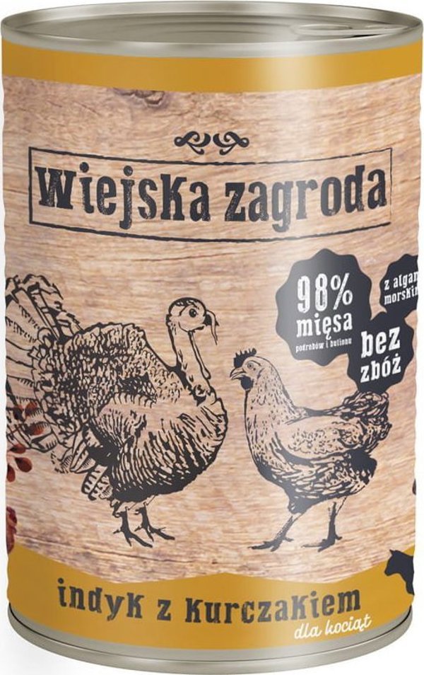 Wiejska Zagroda Υγρή Τροφή για Γατάκια, Γαλοπούλα με Κοτόπουλο, 400g