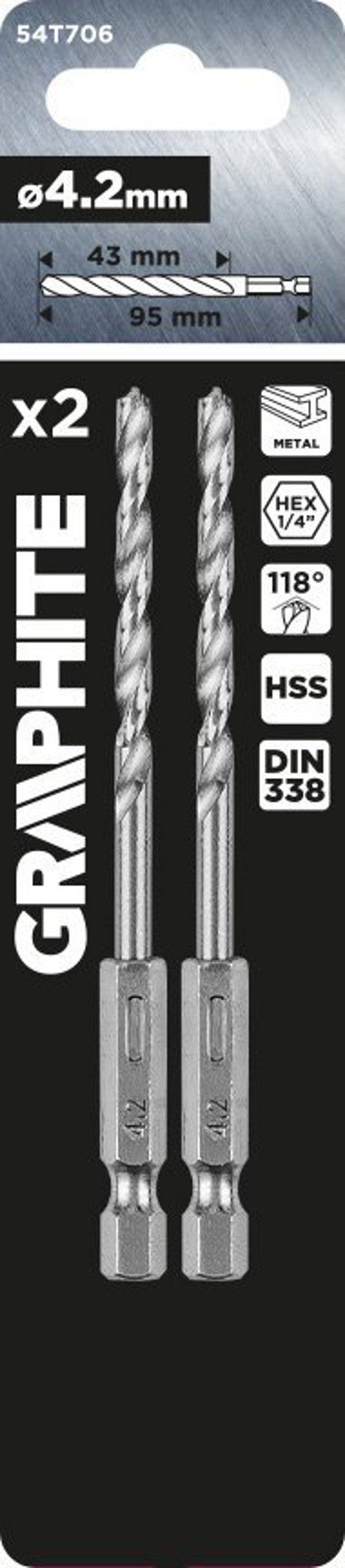 Graphite Τρυπάνι για Μέταλλο Hex 4.2 mm, Σετ 2 Τεμαχίων