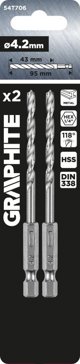 Graphite Τρυπάνι για Μέταλλο Hex 4.2 mm, Σετ 2 Τεμαχίων