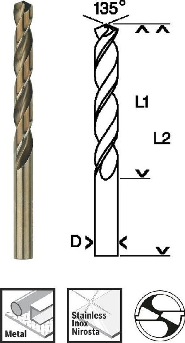 Τρυπάνι BOSCH BOSCH Metal twist drill HSS-Co, DIN 338, 13.0mm (5 τεμάχια, μήκος εργασίας 101mm)