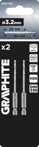 Graphite Τρυπάνι Μετάλλου HSS Hex 3.2mm, Σετ 2 Τεμαχίων