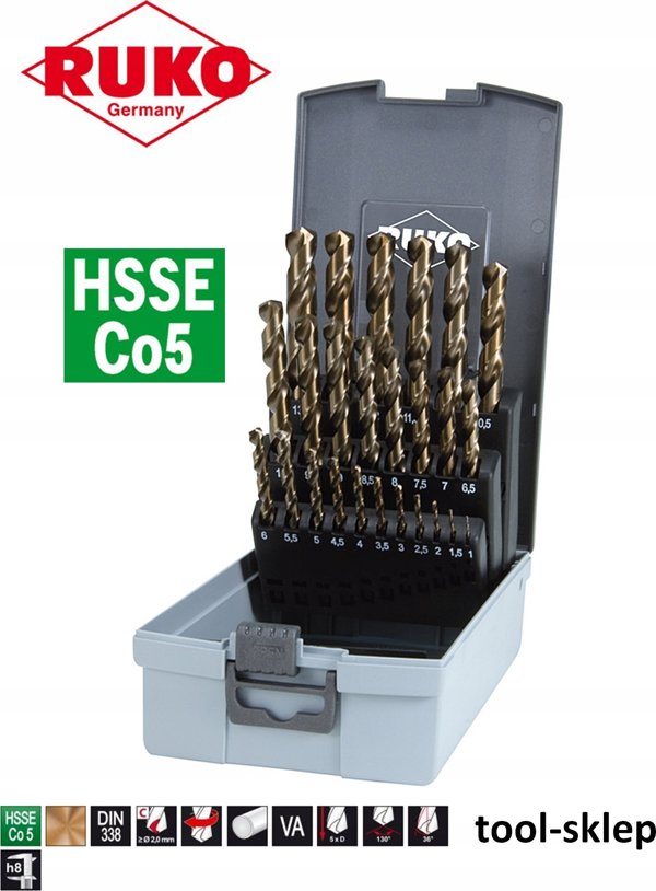 Σετ μεταλλικών τρυπανιών 25 τεμαχίων Sourcing RUKO HSS-G Co5