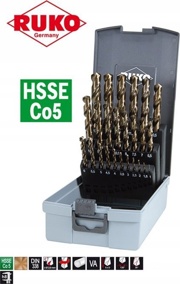 Σετ μεταλλικών τρυπανιών 25 τεμαχίων Sourcing RUKO HSS-G Co5