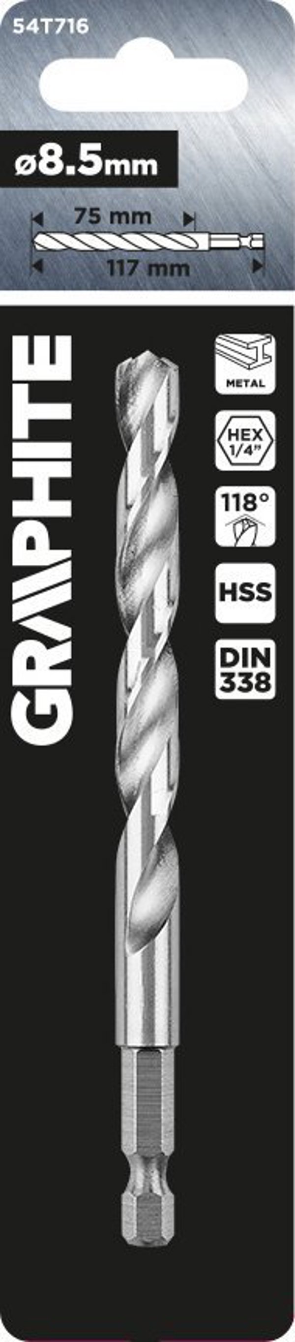 Graphite Τρυπάνι Μετάλλου HSS Hex 8.5mm