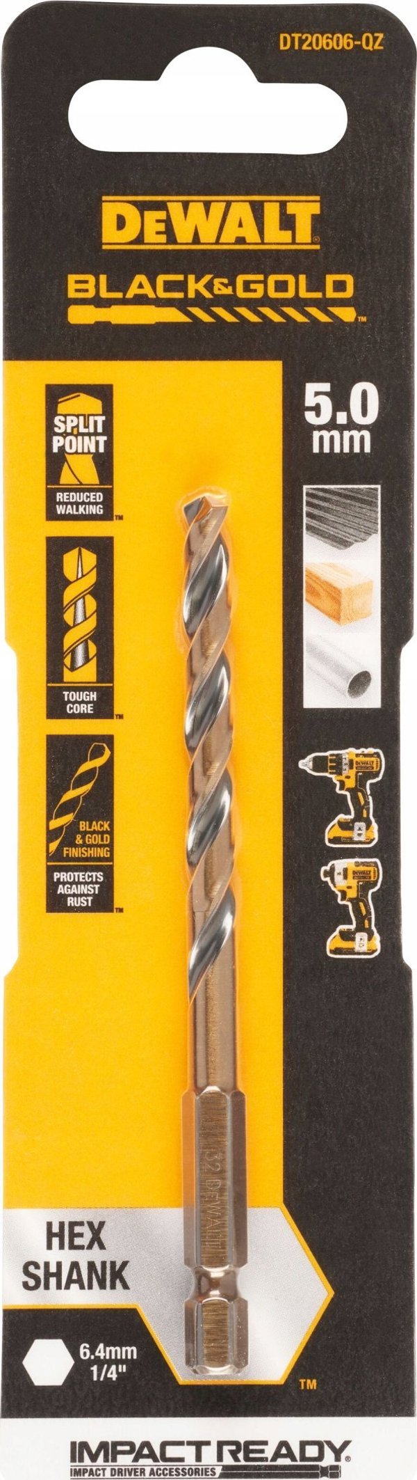 Τρυπάνι Dewalt τρυπάνι 5.0mm μαύρο και χρυσό εξάγωνο