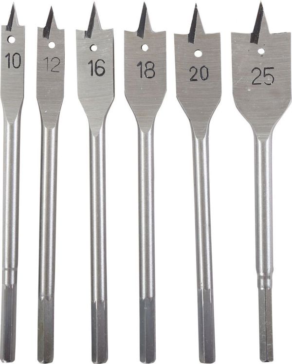 Pro-Line Σετ Τρυπάνια Ξύλου Τύπου Λοπάκι (Flat Bits) 10-25mm, 6 Τεμάχια, Εξαγωνικό Στέλεχος