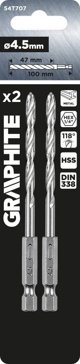 Graphite Τρυπάνι για Μέταλλο Hex 4.5mm, 2 Τεμάχια