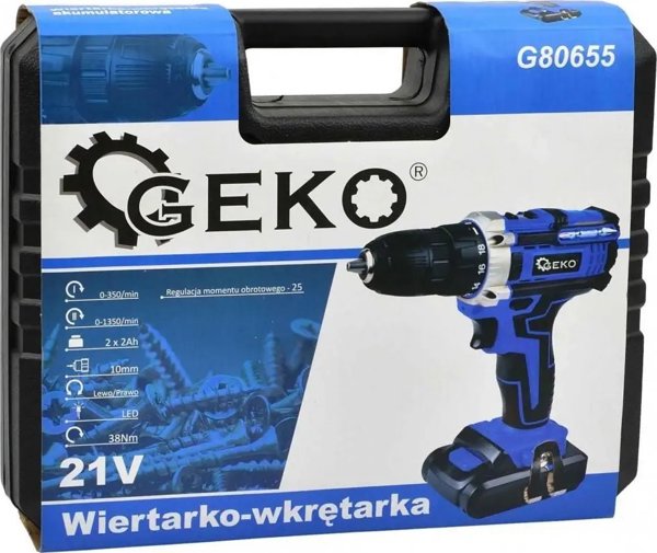 Geko Δράπανο Κατσαβίδι Μπαταρίας 21V, 2x Μπαταρίες 2Ah