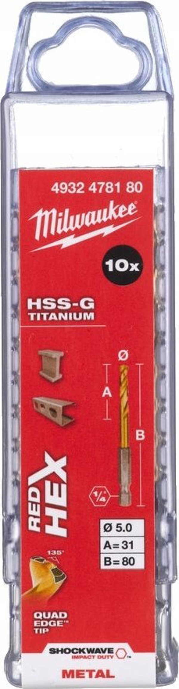 Τρυπάνι Milwaukee για μέταλλο MILWAUKEE Shockwave HSS-G TIN 5mm, 10 τεμ.
