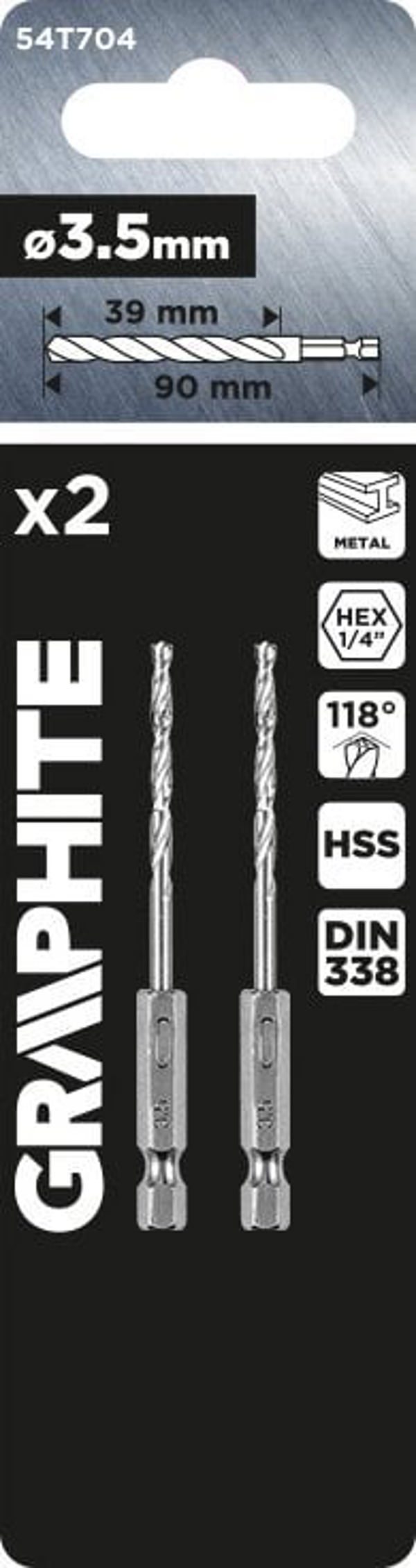 Graphite Τρυπάνι για Μέταλλο Hex 3.5mm, Σετ 2 Τεμαχίων