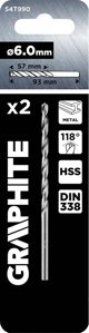 Graphite Τρυπάνι Μετάλλου HSS DIN 338, 6 mm, 2 Τεμάχια