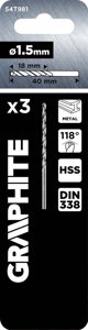 Graphite Τρυπάνια HSS για Μέταλλο, DIN 338, 1.5mm, 3 Τεμάχια