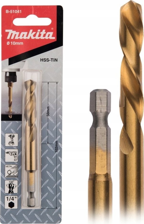 Τρυπάνι Makita MAKITA ΤΡΥΠΑΝΙ ΓΙΑ ΜΕΤΑΛΛΟ HSS-TIN 1/4" HEX 10,0x102mm