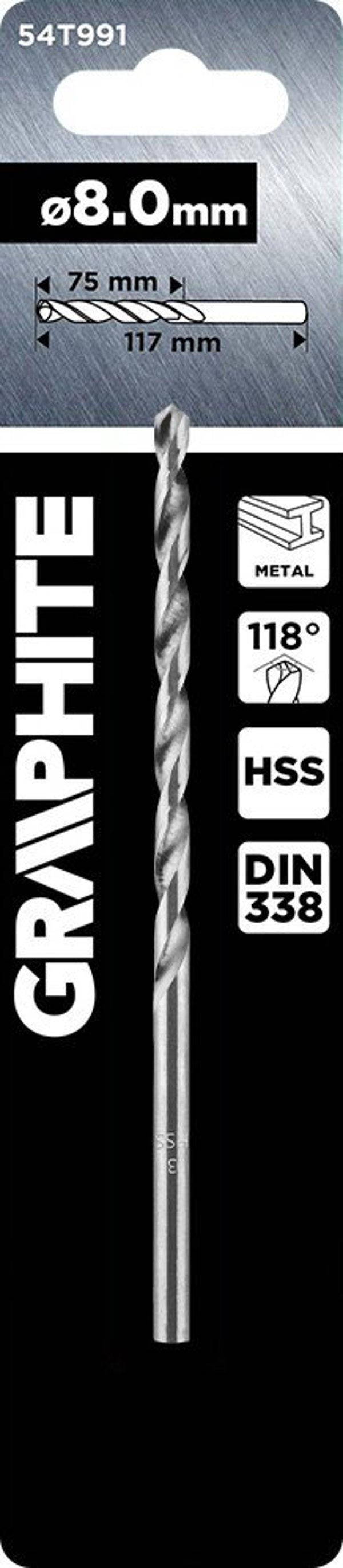 Graphite Τρυπάνι Μετάλλου HSS DIN 338, 8 mm