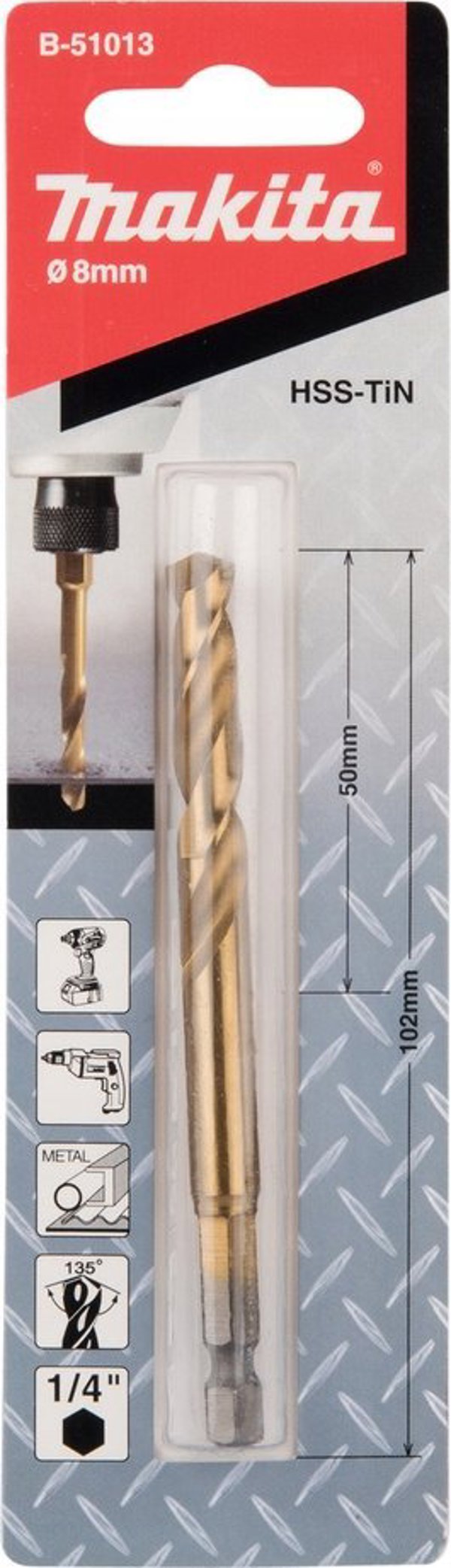 Τρυπάνι Makita MAKITA ΤΡΥΠΑΝΙ ΓΙΑ ΜΕΤΑΛΛΟ HSS-TIN 1/4" HEX  8,0x102mm