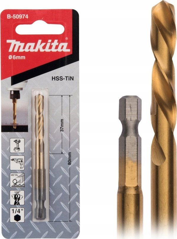Τρυπάνι Makita MAKITA ΤΡΥΠΑΝΙ ΓΙΑ ΜΕΤΑΛΛΟ HSS-TIN 1/4" HEX  6,0x80mm