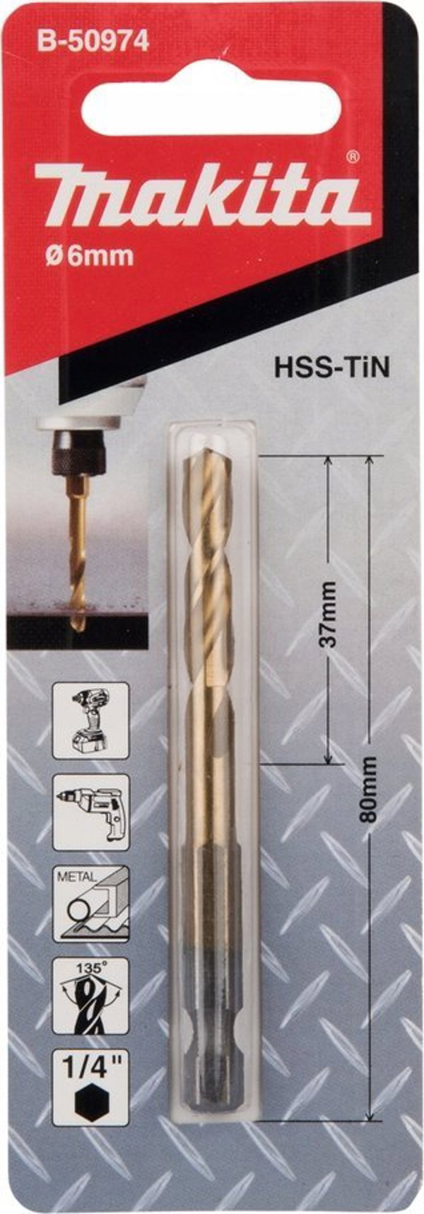 Τρυπάνι Makita MAKITA ΤΡΥΠΑΝΙ ΓΙΑ ΜΕΤΑΛΛΟ HSS-TIN 1/4" HEX  6,0x80mm