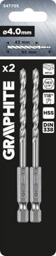 Graphite Τρυπάνι για Μέταλλο Hex 4.0mm, 2 Τεμάχια