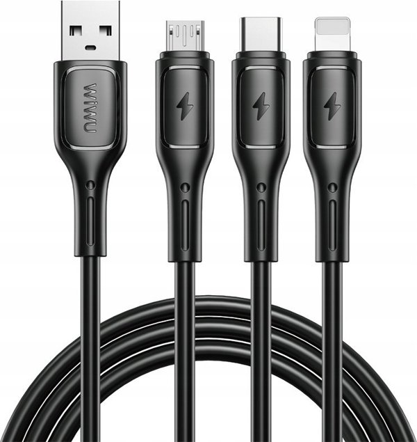 WiWU - Καλώδιο USB σειράς Starlink Wi-C045E 3 σε 1 USB A σε USB C, Micro USB, Lightning 3,1A 1m - μαύρο