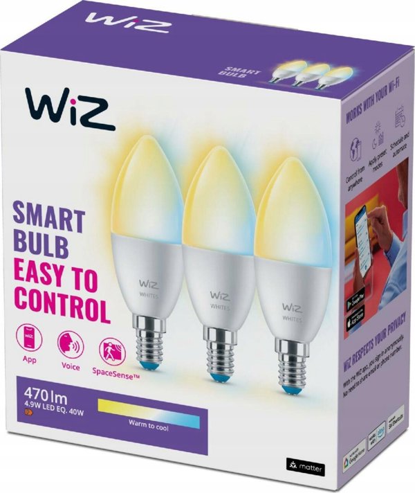 WiZ WiZ,Κερί,4,9W,2700-6500,C37,E14,3 τμχ πηγή φωτός 13215933 8720169075696