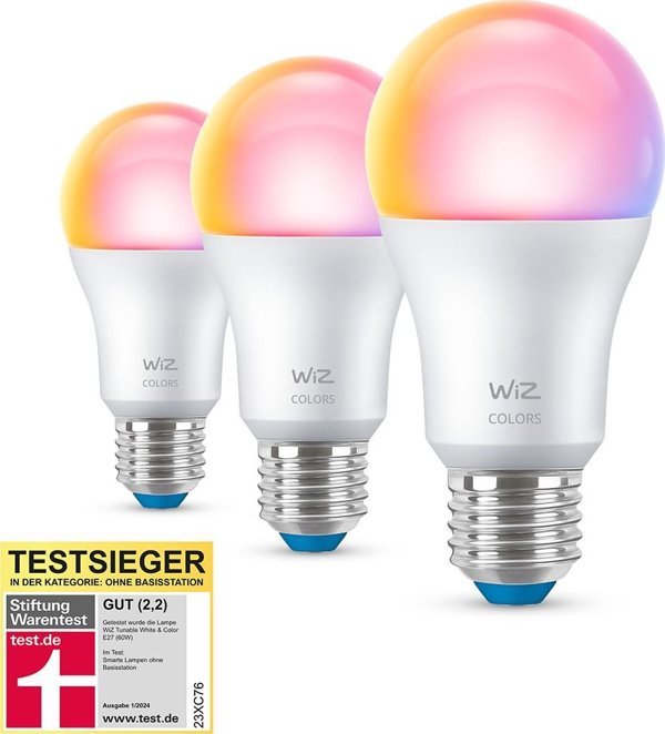 WiZ WiZ,Λάμπα,8,8W,2200-6500 (RGB),A60,E27,3 τεμάχια πηγή φωτός