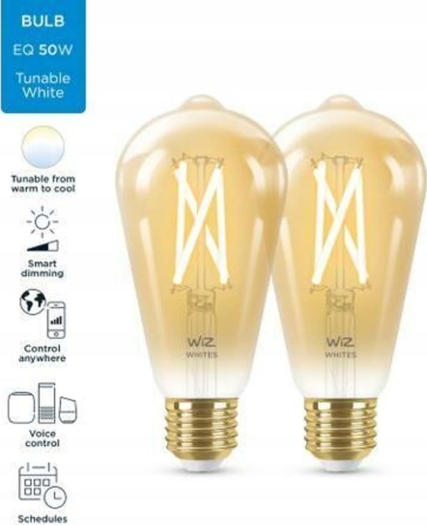 WiZ WiZ,ST64 Edison,7W,2000-5000,ST64,E27,2 τμχ πηγή φωτός 13215927 8719514551077