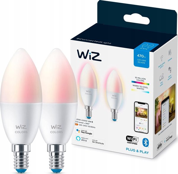 WiZ WiZ,Κερί,4,9W,2200-6500 (RGB),C37,E14,2 τεμ πηγή φωτός