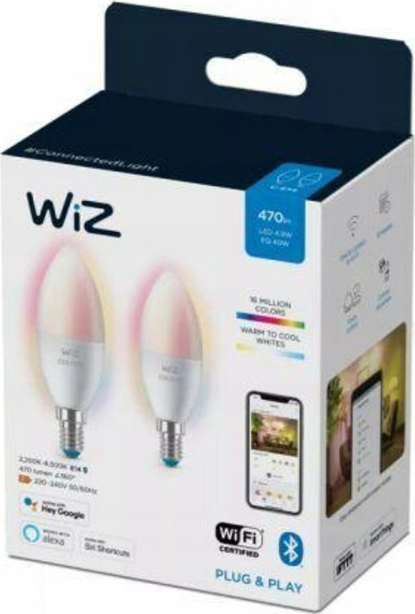 WiZ WiZ,Κερί,4,9W,2200-6500 (RGB),C37,E14,2 τεμ πηγή φωτός