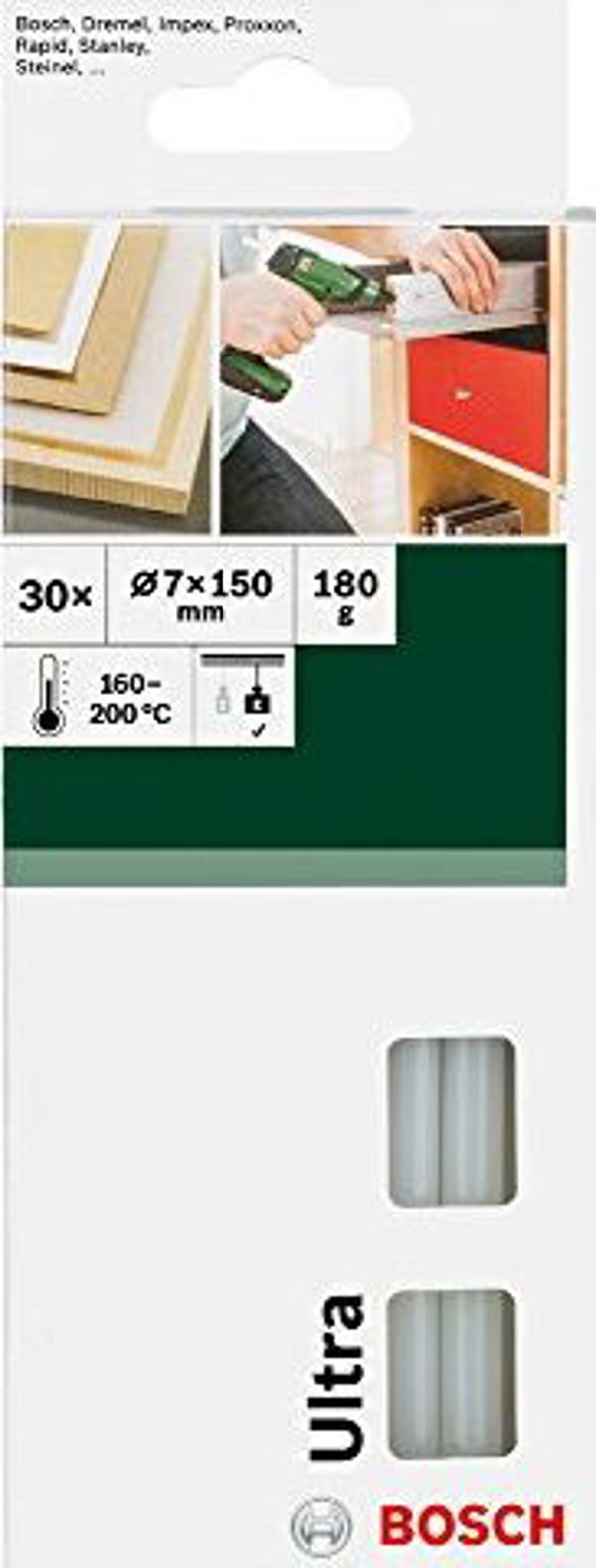 Ράβδοι κόλλας Bosch Bosch 30 τεμάχια κόλλας σε ράβδο Ultra (O 7 mm, μήκος 150 mm, αξεσουάρ πιστόλι κόλλας)