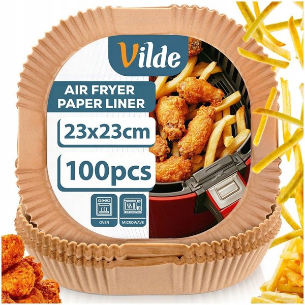 Vilde Χάρτινη Εισαγωγή Για Φριτέζα Αέρος Air Fryer, Τετράγωνη, 23 x 23cm, 100τμχ