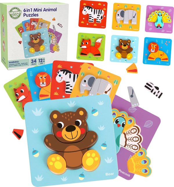 Woopie WOOPIE GREEN Ξύλινο Παζλ Παιχνίδι με Ζωάκια Montessori FSC