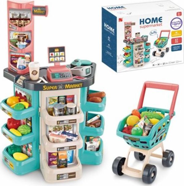 Woopie Shop Supermarket and Trolley Καλάθι αγορών Ταμειακή μηχανή Σαρωτής ζυγαριάς 47 αξεσουάρ 8408151 5904326941588