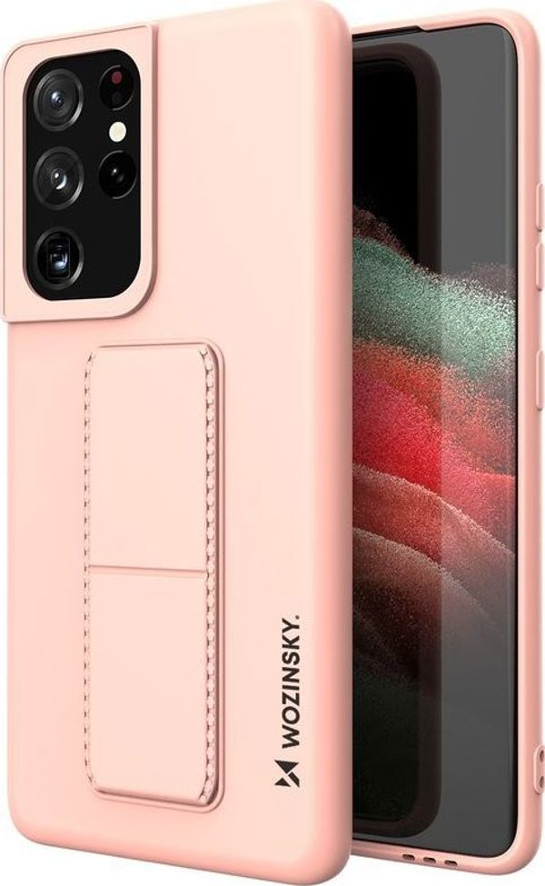 Wozinsky Kickstand Case ελαστική σιλικόνη θήκη με βάση για Samsung Galaxy S21 Ultra 5G ροζ