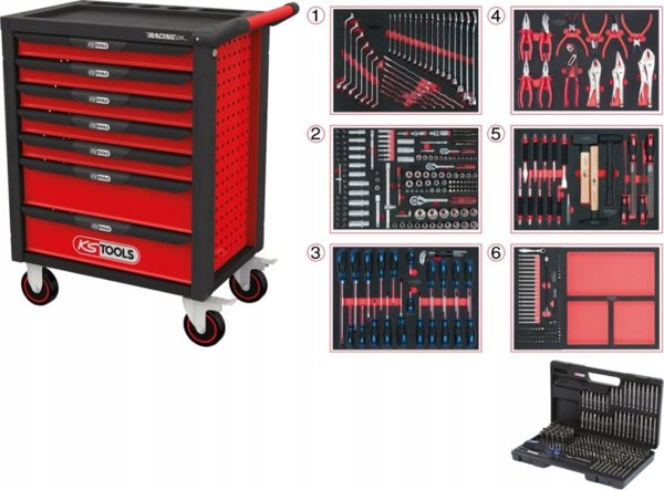 Εργαλειοφόρος KS Tools RACINGline, 7 συρτάρια +598 τεμάχια εργαλείων, KS Tools