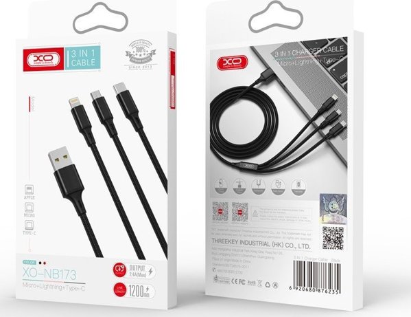 Καλώδιο USB XO Καλώδιο USB XO 3 σε 1 USB-C / Lightning / Micro 2,4A 1,2m (μαύρο)