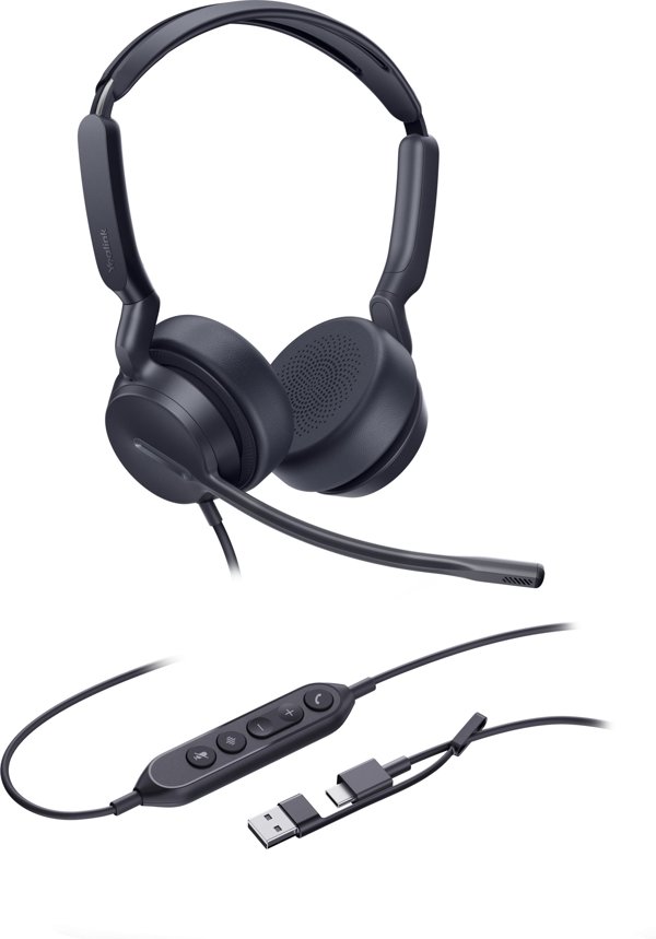 Yealink UH42 Ενσύρματα Ακουστικά Dual UC, USB-C/A, Στήριγμα Κεφαλής για Κλήσεις & Μουσική, Μαύρο