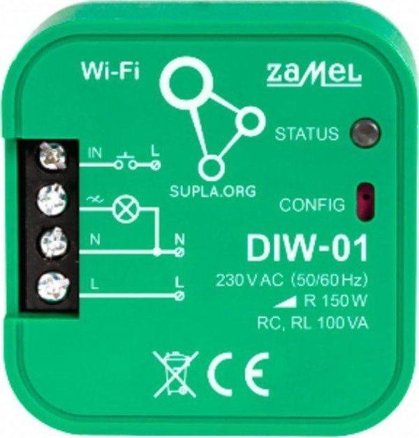 Zamel DIW-01 Wi-Fi Ρυθμιστής Φωτισμού Dimmer για Λάμπες Πυρακτώσεως και Αλογόνου 230V