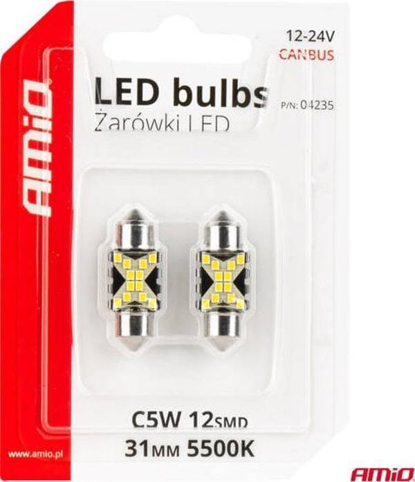 Λαμπτήρες LED CANBUS Festoon C5W 12SMD 2016 31mm Λευκό 12V 24V AMIO-04235