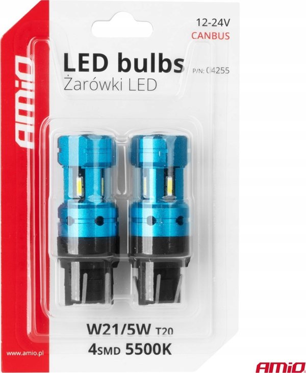 Λάμπες led canbus t20 7443 w21/5w 4smd 1860 λευκό 12v 24v AMIO-04255