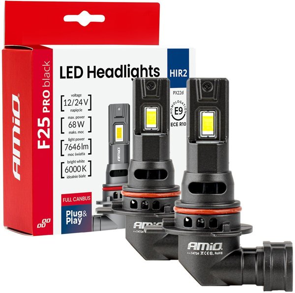 LED λάμπες αυτοκινήτου σειράς F25 Pro Black Full Canbus HIR2 68W 12V 24V Amio-04724