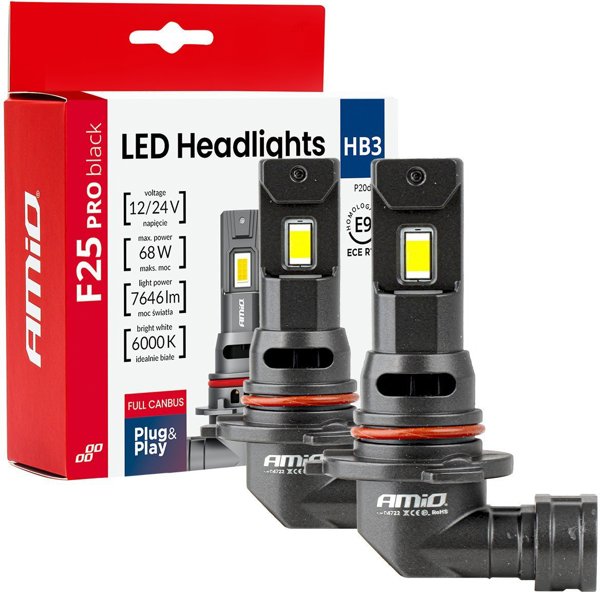 LED Λάμπες Αυτοκινήτου σειρά f25 pro black full canbus hb3 68w 12v 24v amio-04722